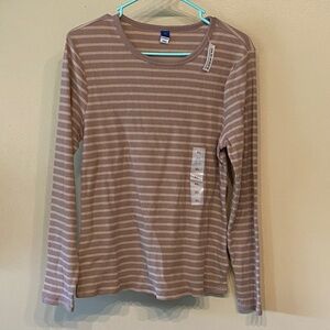 Old Navy Taupe and Cream Striped Long Sleeve Tee